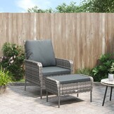 vidaXL Tuinstoel & Voetenbank Poly Rattan Grijs - 46% Korting!