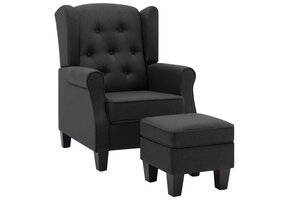 vidaXL Fauteuil + Voetenbank Donkergrijs Stoffen - 60% Korting