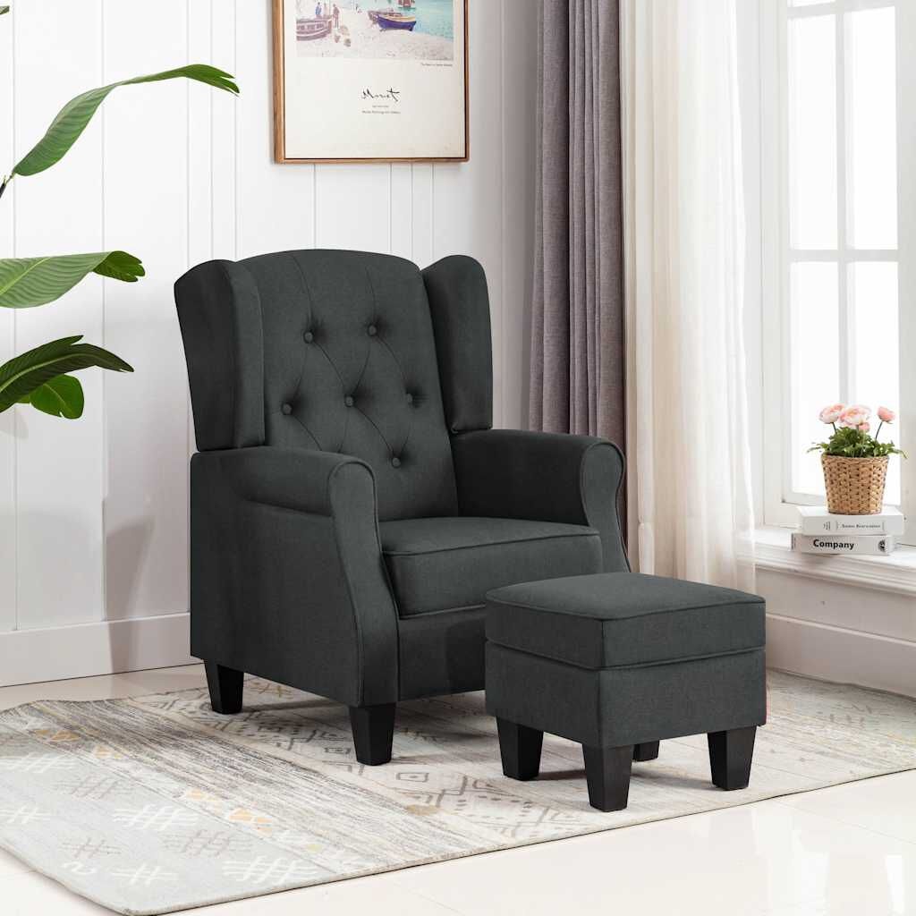 vidaXL Fauteuil + Voetenbank Donkergrijs Stoffen - 60% Korting