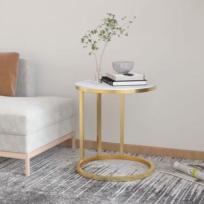 vidaXL Bijzettafel 45cm Glas/Ijzer - Goud & Witmarmer | 40% Korting