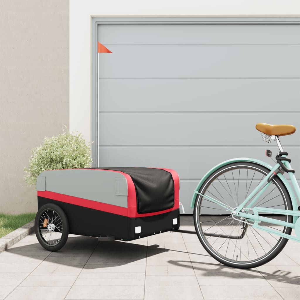 vidaXL Fietstrailer 45kg IJzer Zwart/Rood - Nu 55% Korting!