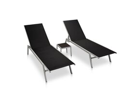 vidaXL Ligbedden 2 st. met tafel, Staal/Textileen Zwart - 71% Korting!