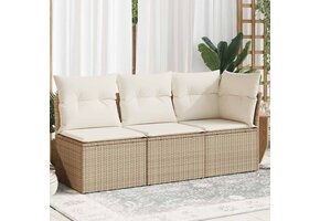 vidaXL Tuinbank 3-zits met kussens | Poly Rattan Beige | 82% Korting!