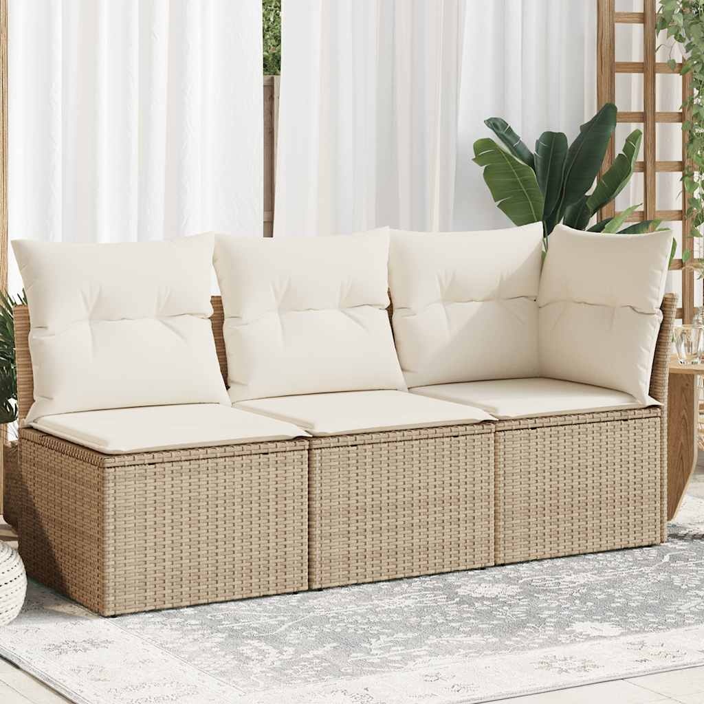 vidaXL Tuinbank 3-zits met kussens | Poly Rattan Beige | 82% Korting!