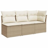 vidaXL Tuinbank 3-zits met kussens | Poly Rattan Beige | 82% Korting!