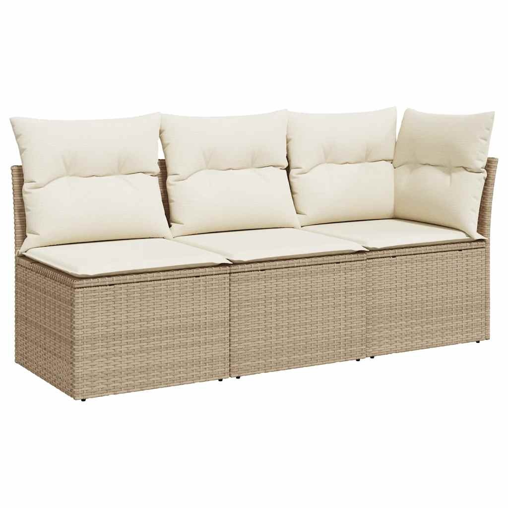 vidaXL Tuinbank 3-zits met kussens | Poly Rattan Beige | 82% Korting!
