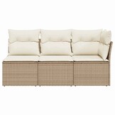 vidaXL Tuinbank 3-zits met kussens | Poly Rattan Beige | 82% Korting!