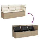vidaXL Tuinbank 3-zits met kussens | Poly Rattan Beige | 82% Korting!