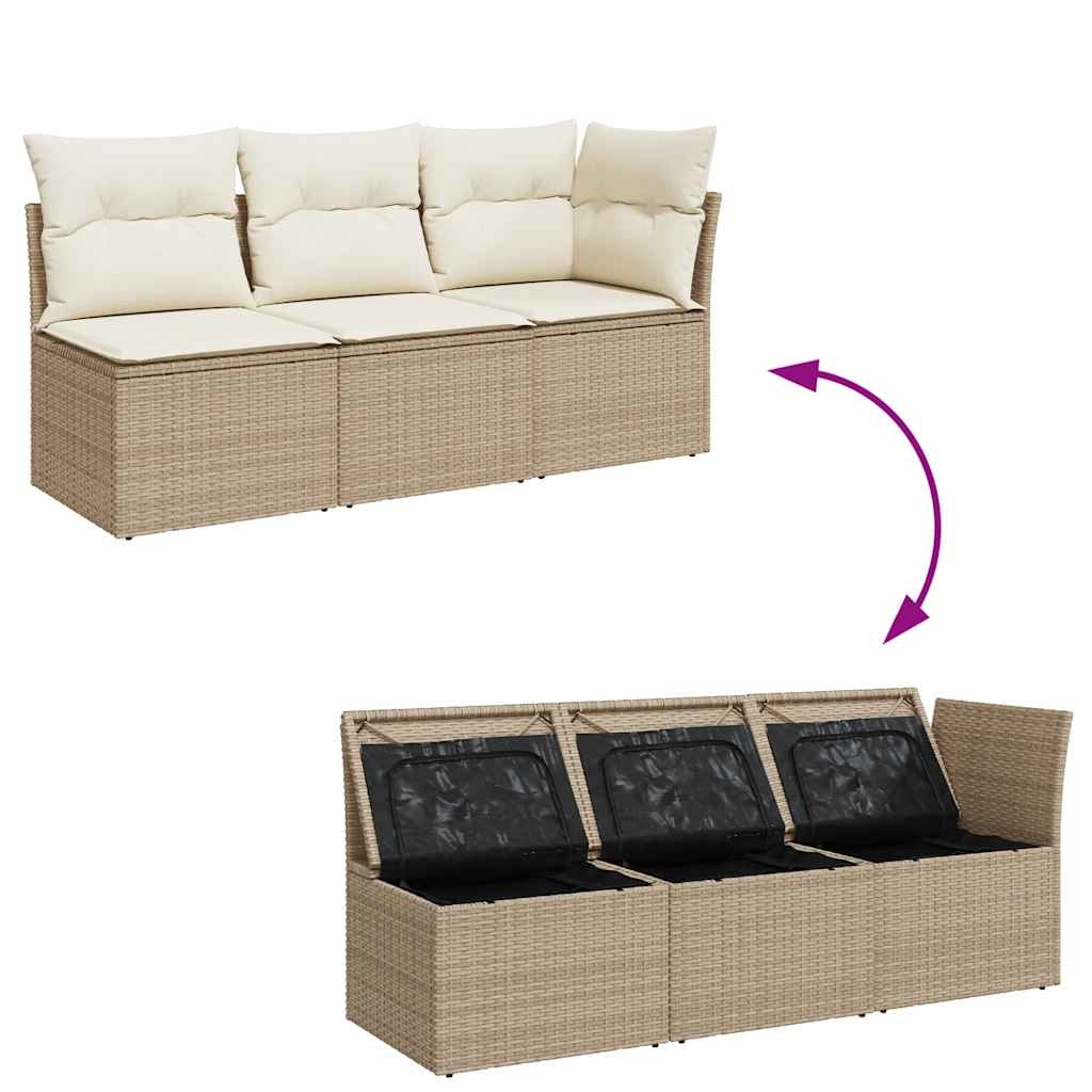 vidaXL Tuinbank 3-zits met kussens | Poly Rattan Beige | 82% Korting!