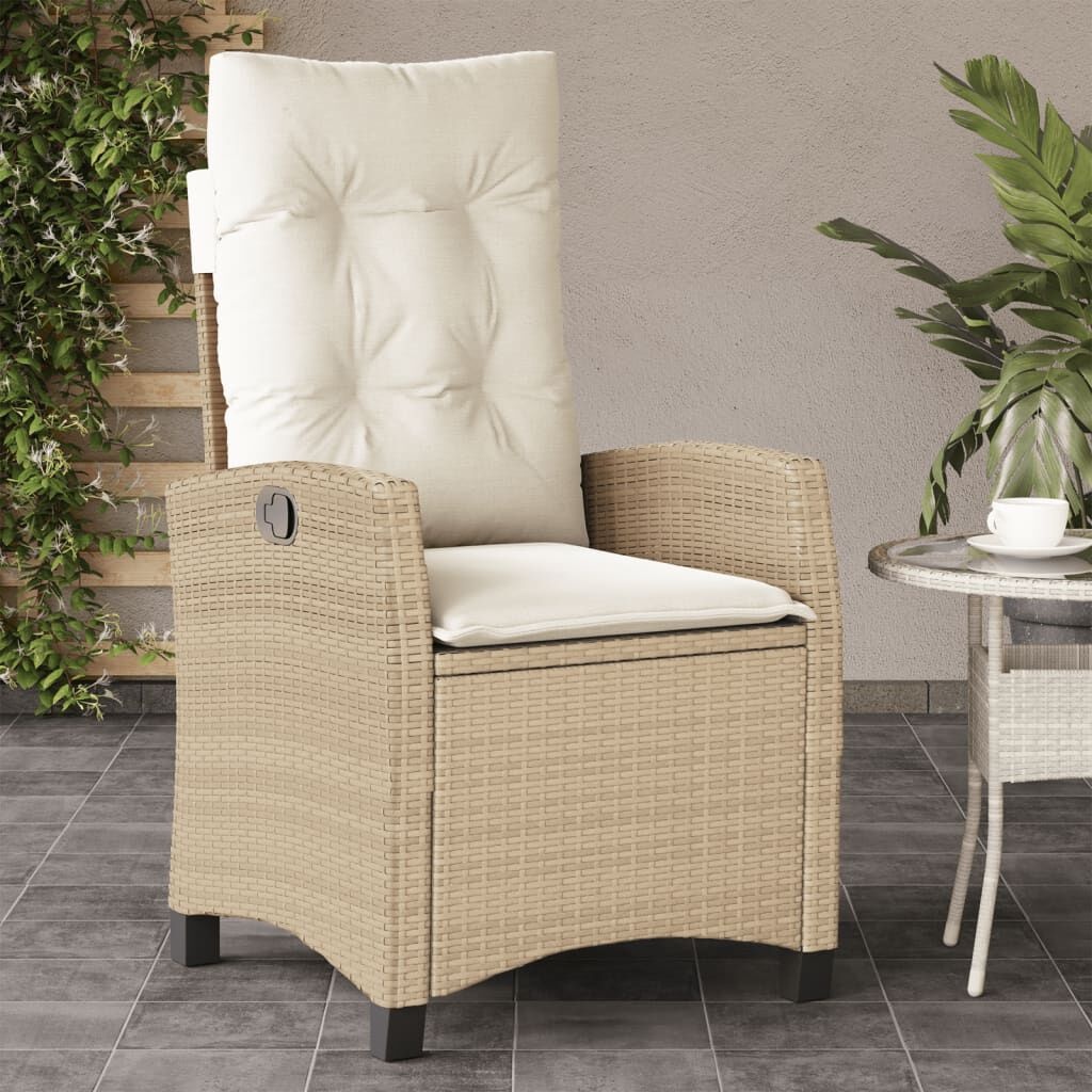 vidaXL Tuinstoel Poly Rattan Verstelbaar met Kussens - Beige (50% Korting!)