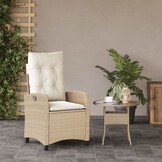 vidaXL Tuinstoel Poly Rattan Verstelbaar met Kussens - Beige (50% Korting!)