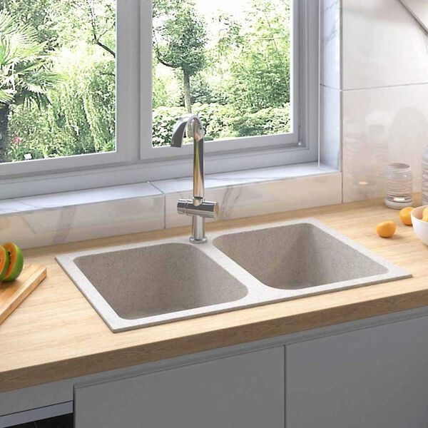 vidaXL Keukenwasbak Beige Graniet - 60% Korting!