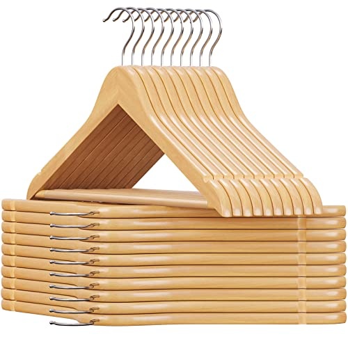 Houten Kledinghangers 44.5cm Antislip 10 Stuks - Naturel (40% Korting)