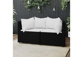 vidaXL Tuinhoekbanken met kussens 2 st. Poly Rattan Zwart - 40% Korting