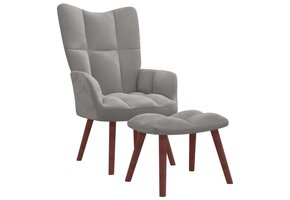 vidaXL Relaxstoel met voetenbank - Fluweel Lichtgrijs - 40% Korting!