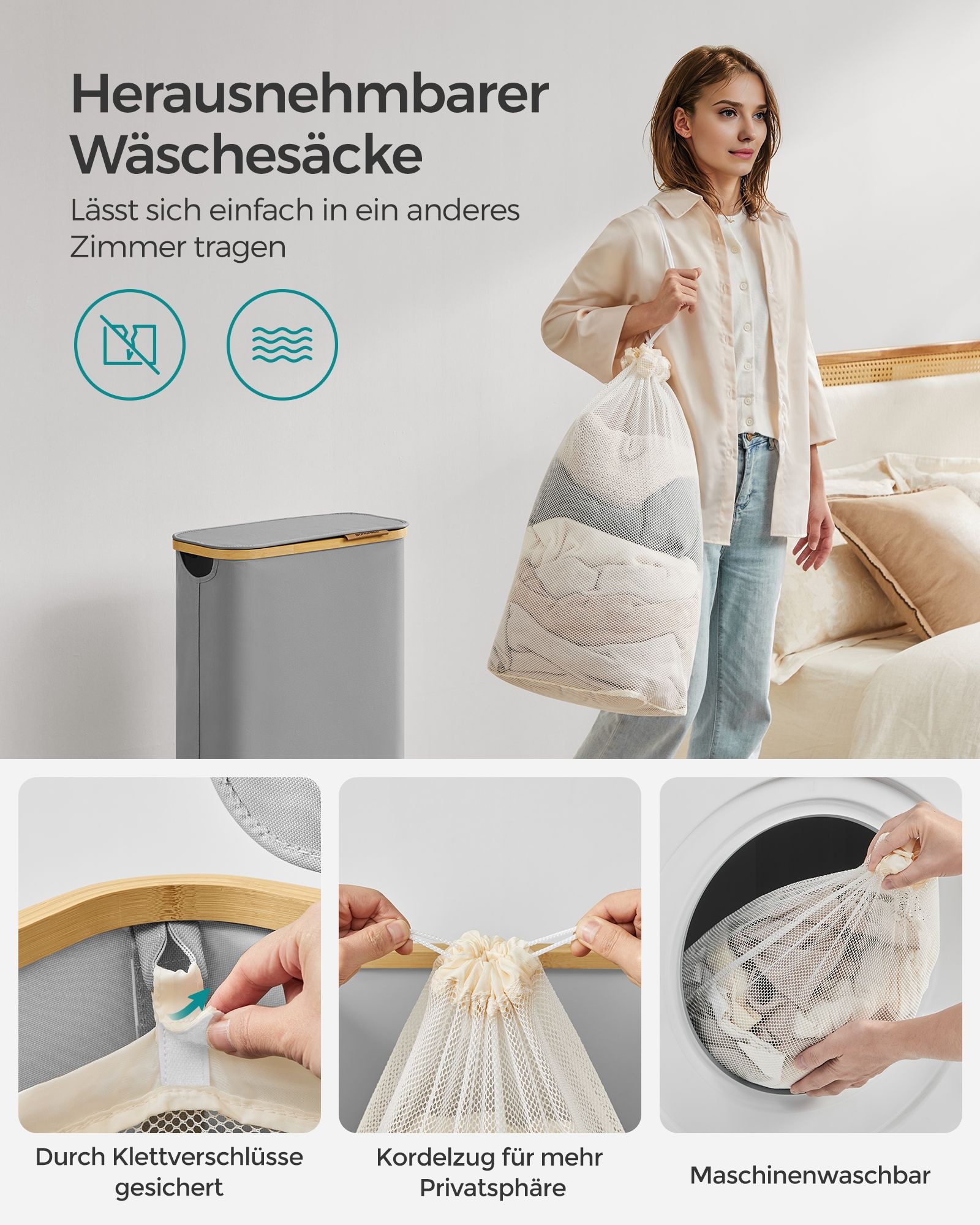 SONGMICS Slimme Was M/Deksel & Liner - 55% Korting