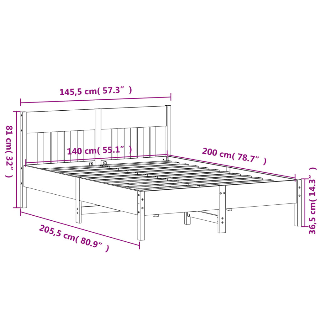 vidaXL Bedframe Grenenhout Wasbruin 140x200 cm | 40% Korting