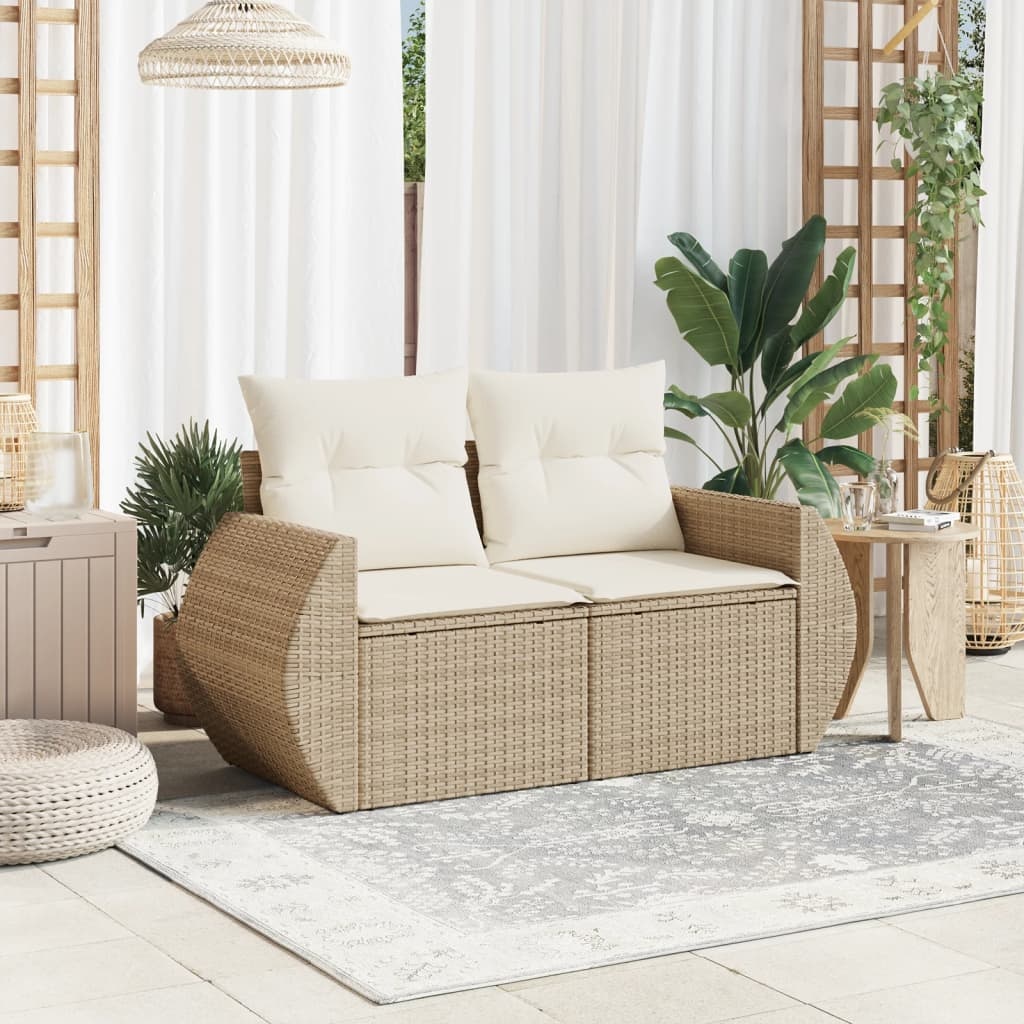 vidaXL Tuinbank 2-zits met kussens (Poly Rattan Beige) - 51% Korting!