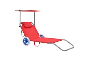 vidaXL Ligbed met Luifel & Wieltjes (Rood) - 56% Korting!