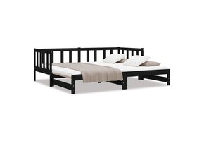 VidaXL Slaapbank Grenenhout Zwart - 55% Korting! 2x(90x190)