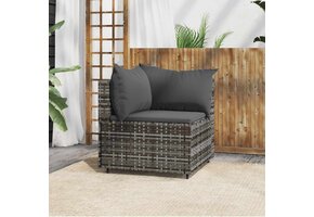 vidaXL Tuinhoekbank met kussens poly rattan grijs