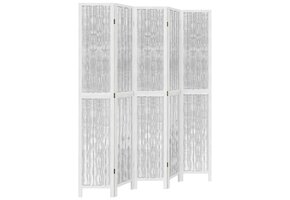 vidaXL Kamerscherm met 5 panelen massief paulowniahout wit