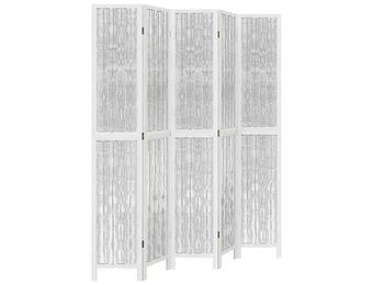 vidaXL Kamerscherm 5 panelen Paulowniahout Wit - 56% Korting