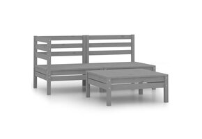 vidaXL 3-delige Loungeset Grenenhout Grijs - 64% Korting!