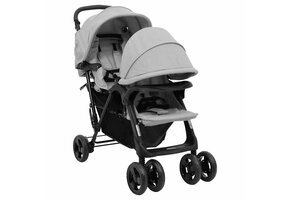 vidaXL Tweelingkinderwagen Tandem - Staal, Lichtgrijs (40% Korting!)