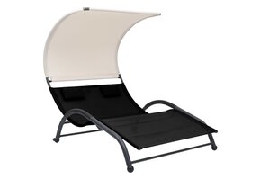 vidaXL Tweepersoons Ligbed met Luifel - Textileen Zwart (65% Korting)