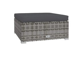 vidaXL Tuinvoetenbank met kussen - 70x70x30 cm Poly Rattan Grijs | 74% Korting!