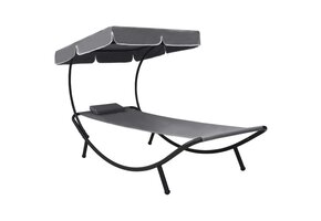 vidaXL Loungebed met Luifel & Kussen Grijs - 65% Korting!