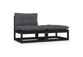 vidaXL 2-delige Loungeset Grenenhout Zwart | 56% Korting
