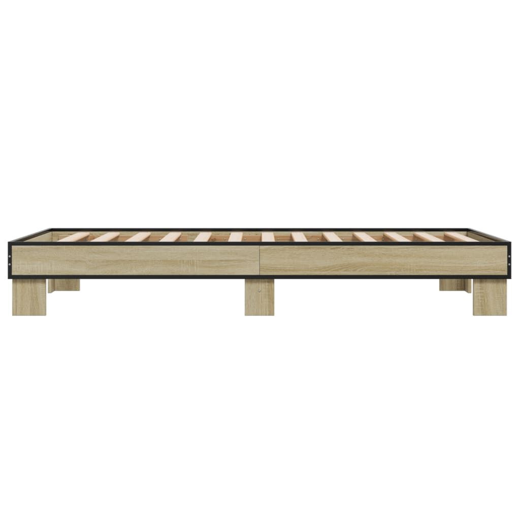 vidaXL Bedframe 100x200 cm - Bewerkt hout & metaal, Sonoma Eiken - 68% Korting