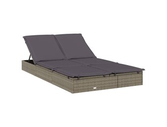 vidaXL 2-persoons Ligbed met Kussens - Poly Rattan Grijs | Nu 55% Korting!