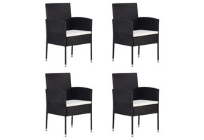 vidaXL Tuinstoelen 4x met Kussens - Poly Rattan Zwart | -60%