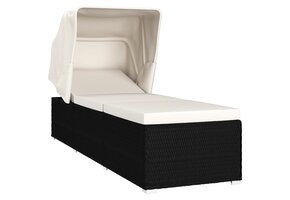 VidaXL Ligbed met Luifel & Kussen - Poly Rattan Crèmewit | -65%