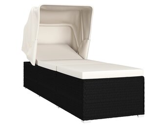 VidaXL Ligbed met Luifel & Kussen - Poly Rattan Crèmewit | -65%