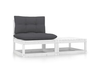 vidaXL 2-delige Loungeset Grenenhout Wit - 40% Korting