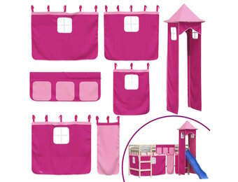 vidaXL Gordijnen & Toren Hoogslaper Polyester Roze - 46% Korting!