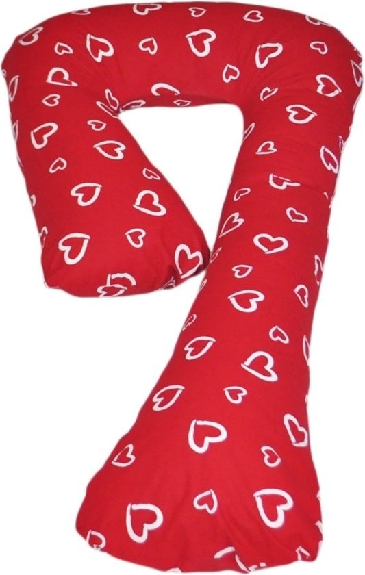 Zwangerschapskussen 235cm Katoen Rood/Wit Hartjes - 51% Korting!