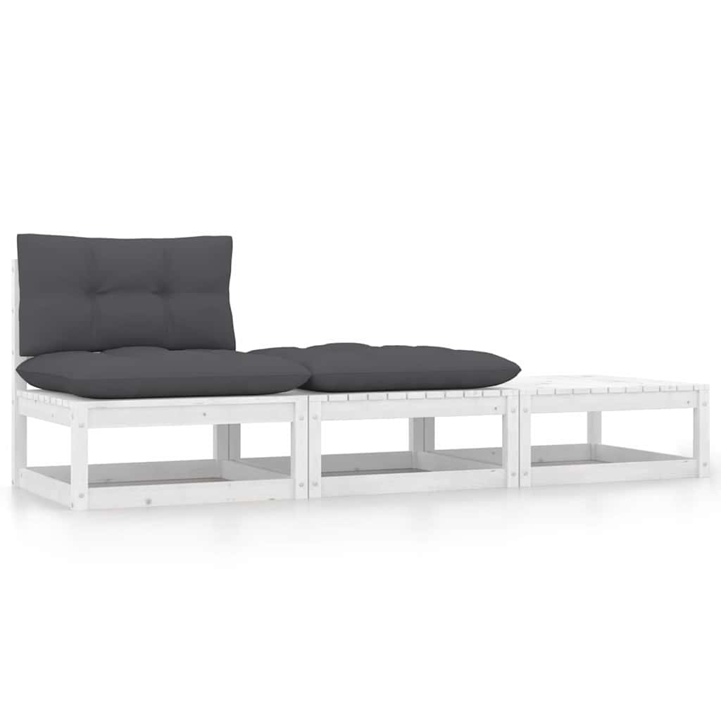 vidaXL 3-delige Loungeset Grenenhout Wit - 56% Korting!