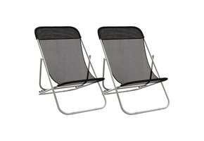 VidaXL Strandstoelen 2 st - Textileen & Staal - Zwart - 53% Korting!