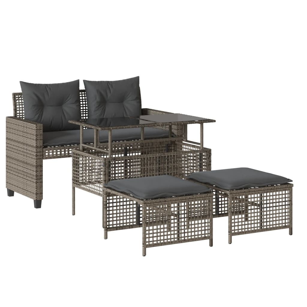 vidaXL 4-delige Loungeset: Poly Rattan & Kussens (Grijs) - 47% Korting!