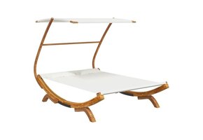 vidaXL Loungebed met Luifel - 40% Korting - Gebogen Hout Crème