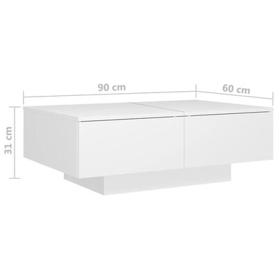 vidaXL Salontafel 90x60x31 cm Bewerkt Hout Wit - 64% Korting