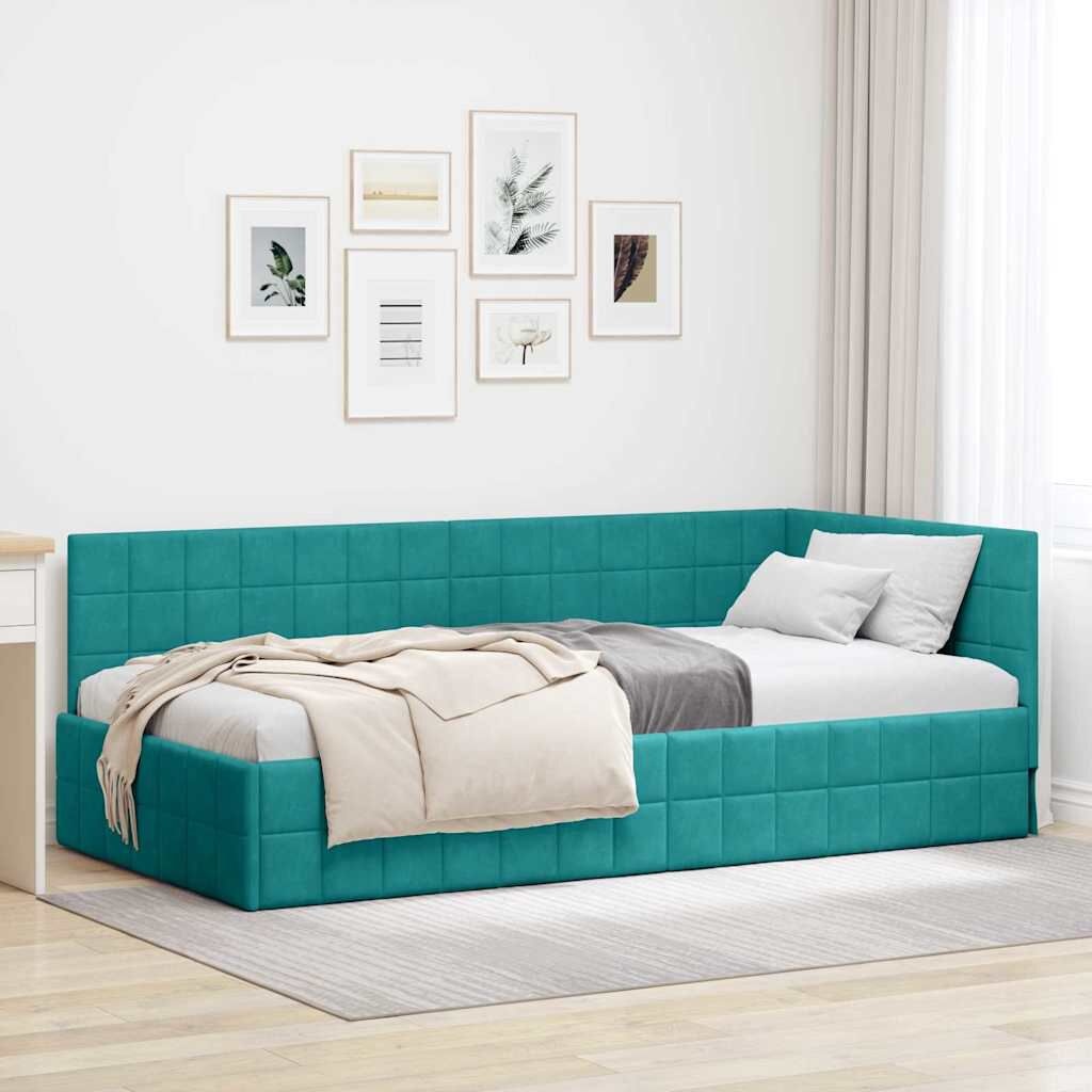 vidaXL Hoekbedframe Turquoise Fluweel 90x190cm - 40% Korting!
