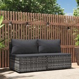 vidaXL Tuinmiddenbank 2 st. Poly Rattan Grijs | 46% Korting!