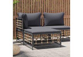 vidaXL Tuinvoetenbank met donkergrijs kussen poly rattan