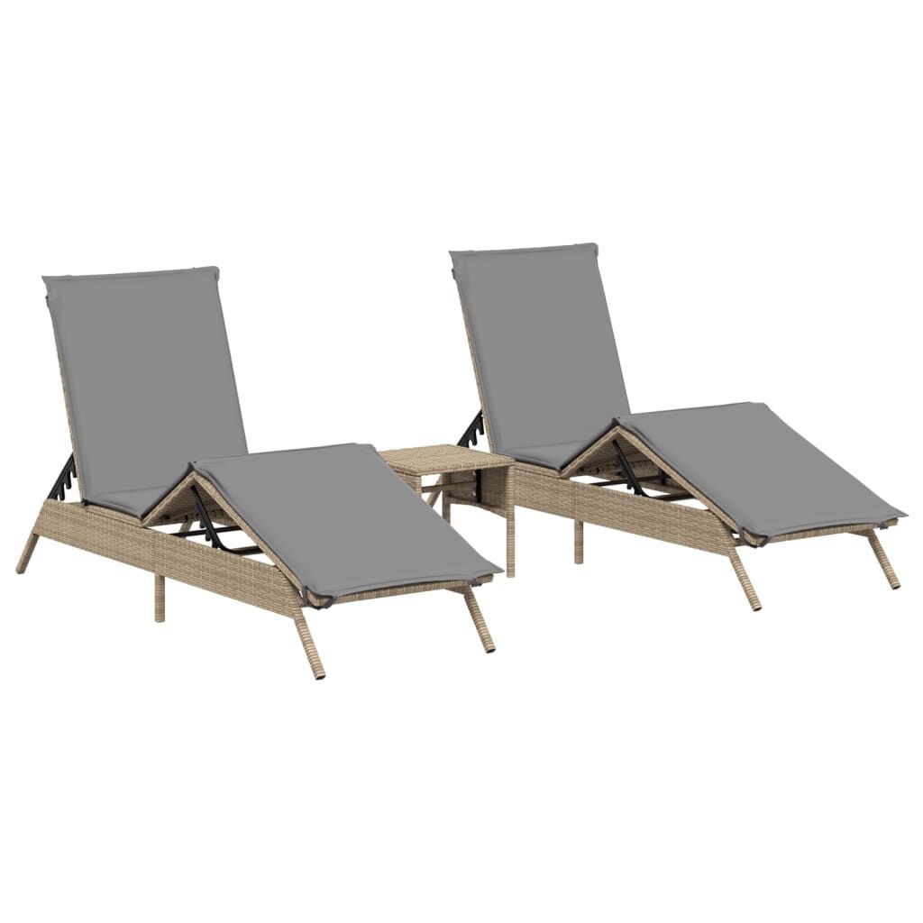 vidaXL Ligstoelen 2 st. met tafel (68% KORTING!) - Poly Rattan Beige
